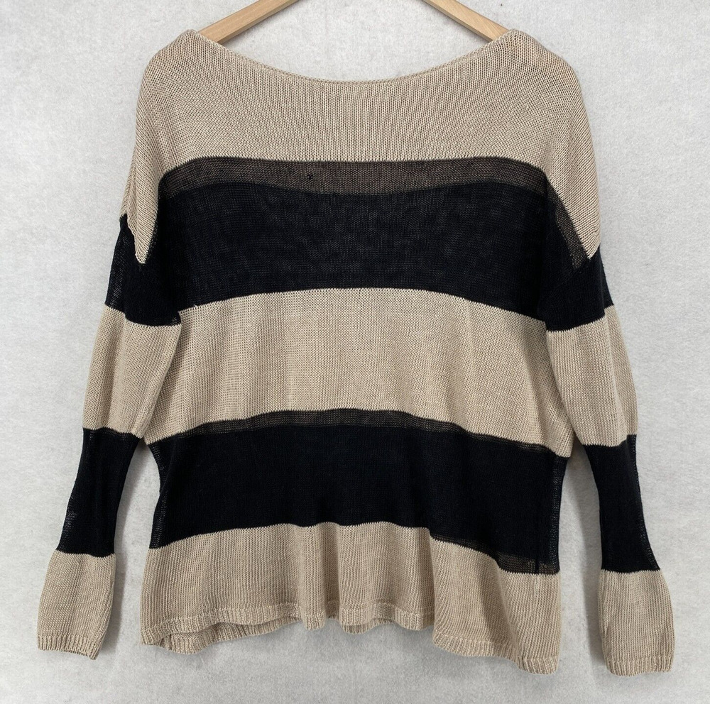 THE FISHER PROJECT EILEEN FISHER Sweater S Small Linen Sheer Stripe Beige Black